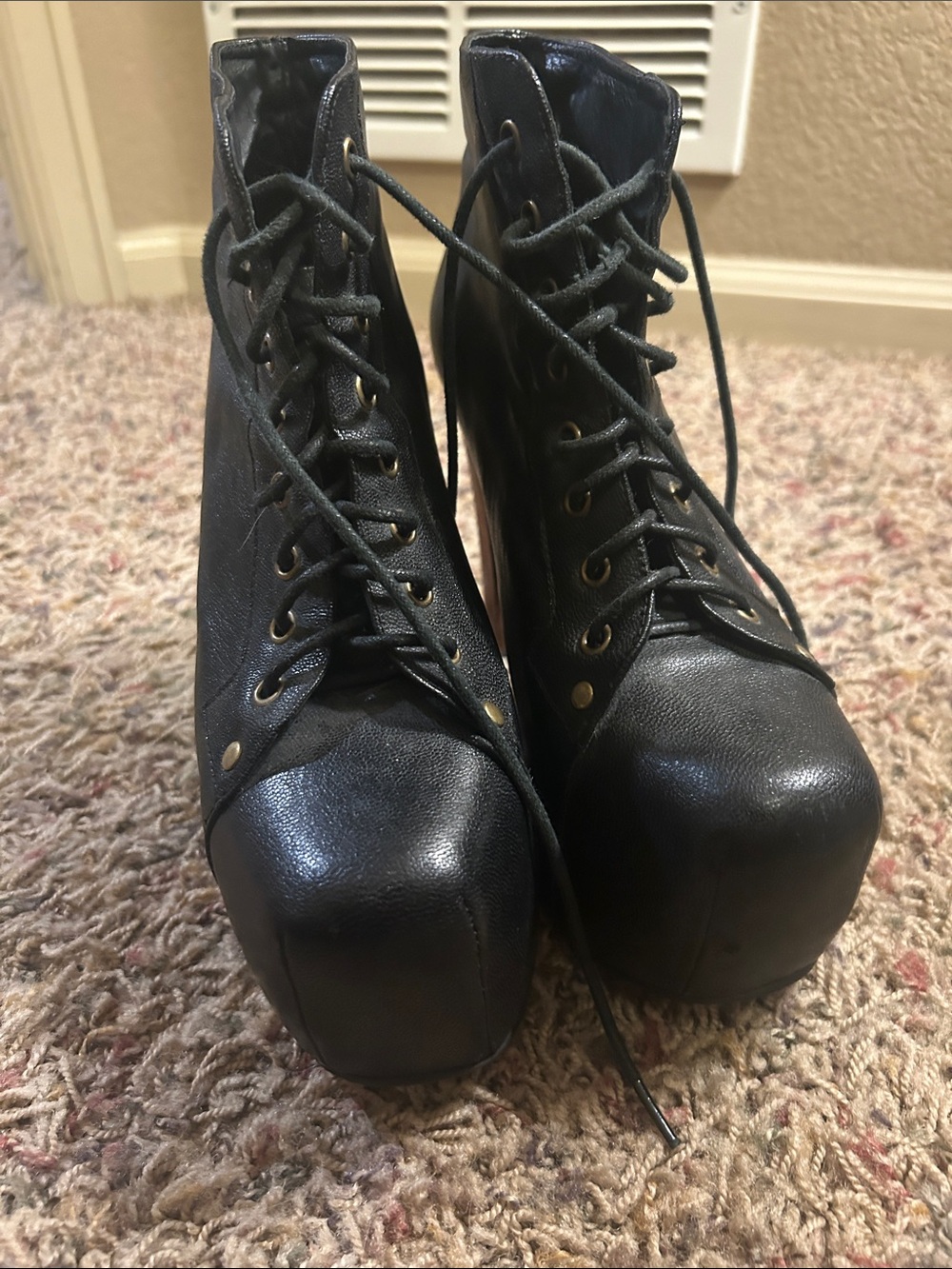 Jeffrey Campbell Black Lace-Up Platform Ankle Boots